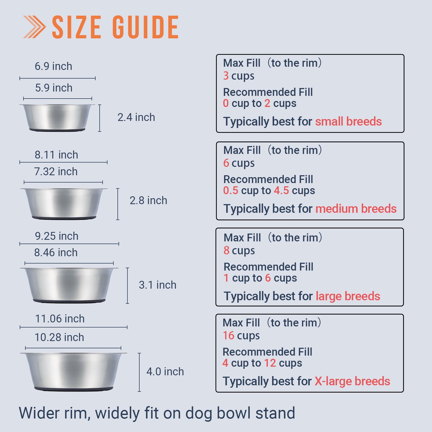 Deep Stainless Steel Dog Bowls Nonslip Bottom