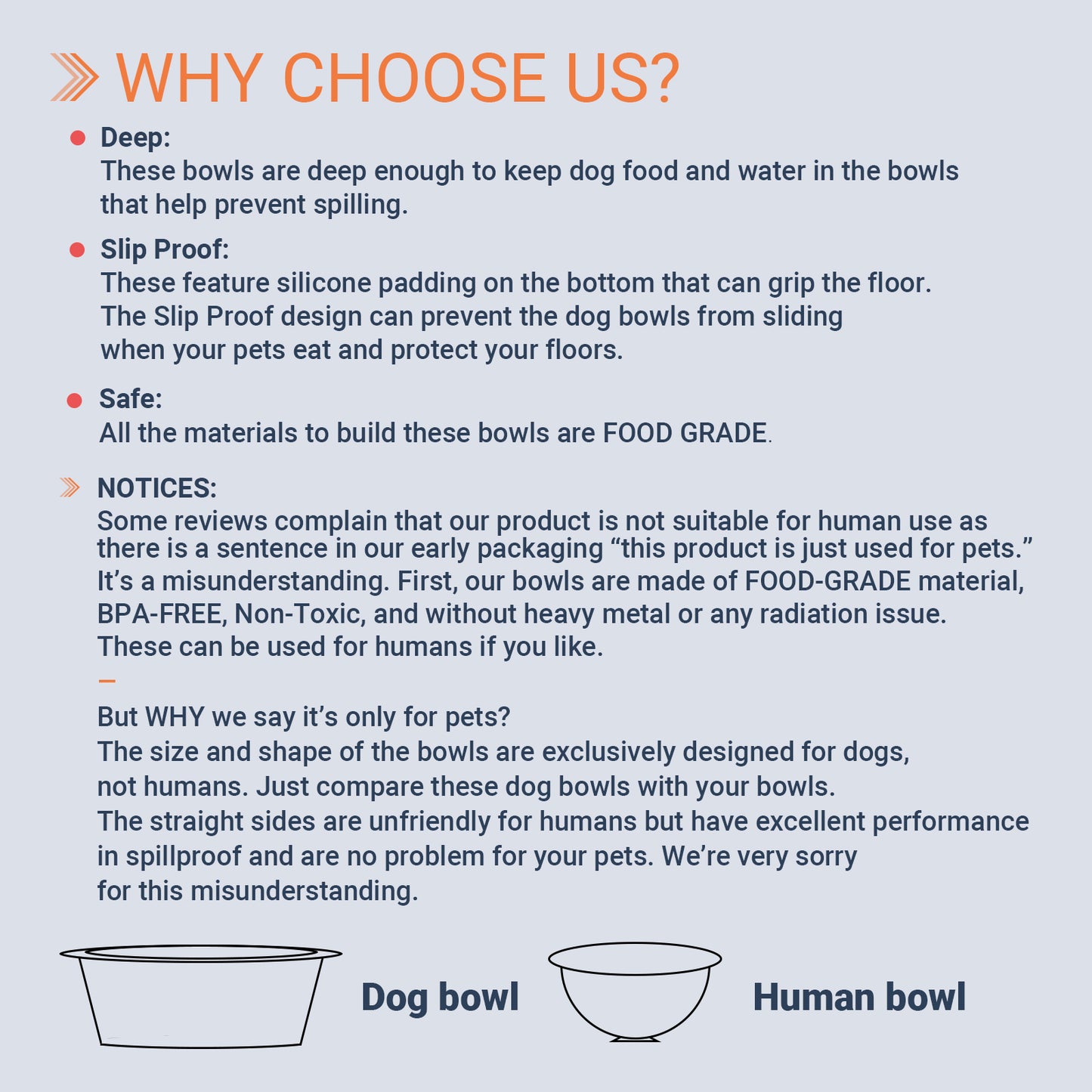 Deep Stainless Steel Dog Bowls Nonslip Bottom