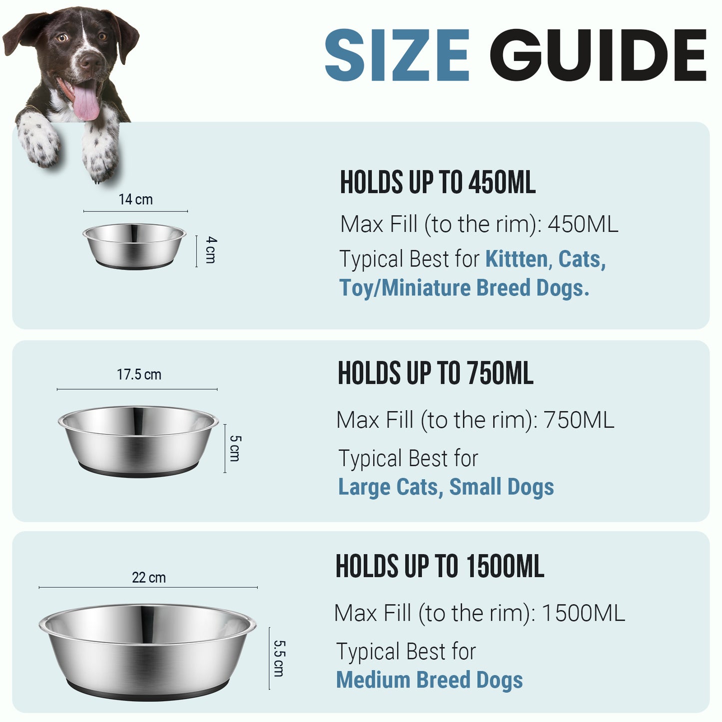 Lightweight Stainless Steel Pet Bowls